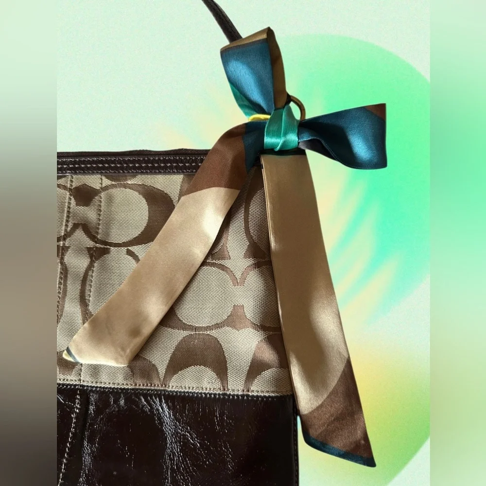 Coach Signature Tan & Brown Jacquard with Brown Leather Stripe Bag- #H0826-12825